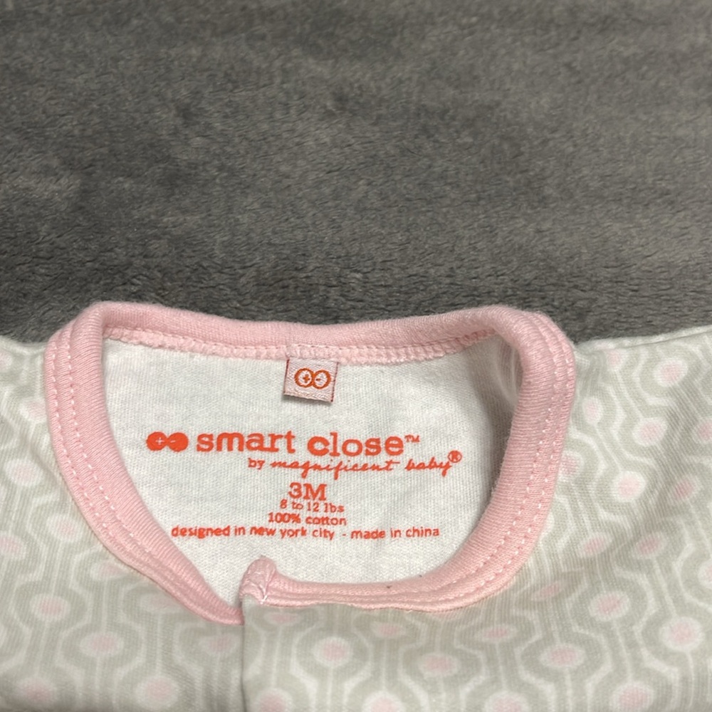 Magnificent Baby Pink and Gray Footie - Picture 2 of 2
